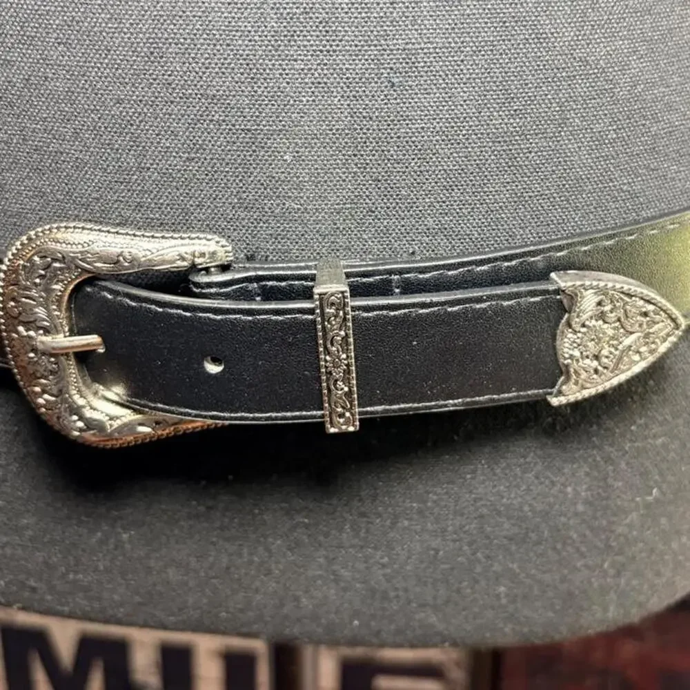 Black faux leather belt silver western buckle boho vintage y2k minimalist